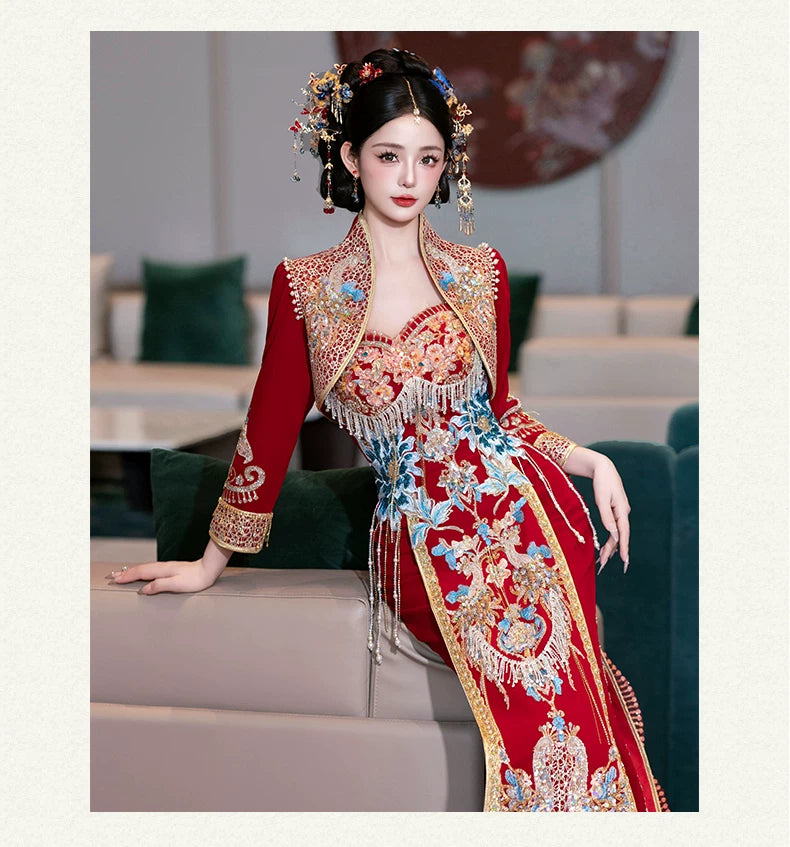 luxury chinese dresses Red carpet Cheongsam, Wedding Qipao Cheongsam, high-end Chinese dress