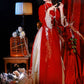 "Pomegranate" red cheongsam dress engagement Hanfu horse dress set