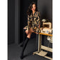 Elegant black and gold jacquard dress suit with OL jacket style.