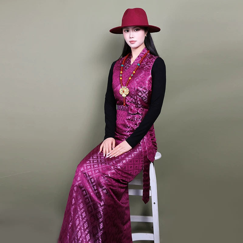 Tibetan Women's Dress | Sleeveless Kangba Bola Skirt for Dance Performance