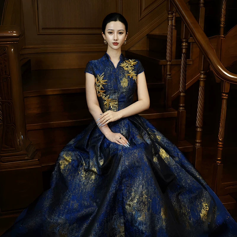Fengqi Jinhuang Gilt Bead Embroidery French Court Dress New Chinese Style | Yandan Hanfu Gilt Yuandai / L Fengqi Jinhuang Gilt Bead Embroidery French Court Dress New Chinese Style | Yandan Hanfu Gilt Yuandai / L