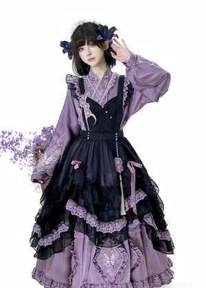 Chinese-Inspired Purple Lolita Dress – Elegant Daily Wear with Apron, Vintage Maid Style & Cottagecore Touch - Yandan_Hanfu
