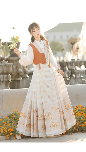 This orange modern hanfu with elegant hanfu sleeves and a chic hanfu jacket is perfect for hanfu women. Wear it as a princess hanfu dress, fairy hanfu dress, or casual hanfu. Inspired by Ming Dynasty hanfu, this modern hanfu dress pairs with a hanfu shirt for layering. Ideal for hanfu cosplay or as a winter hanfu, it’s available at our hanfu shop. Find the best modernised hanfu and orange hanfu styles for every occasion.