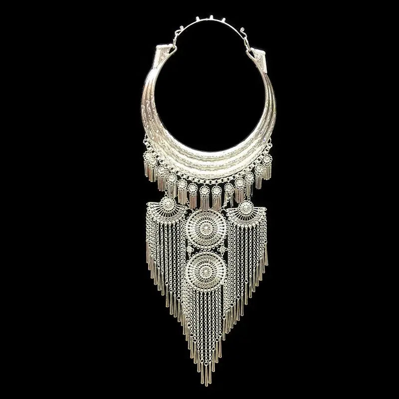 Yunnan ethnic style exaggerated large collar Miao pendant necklace Miao silver jewelry performance