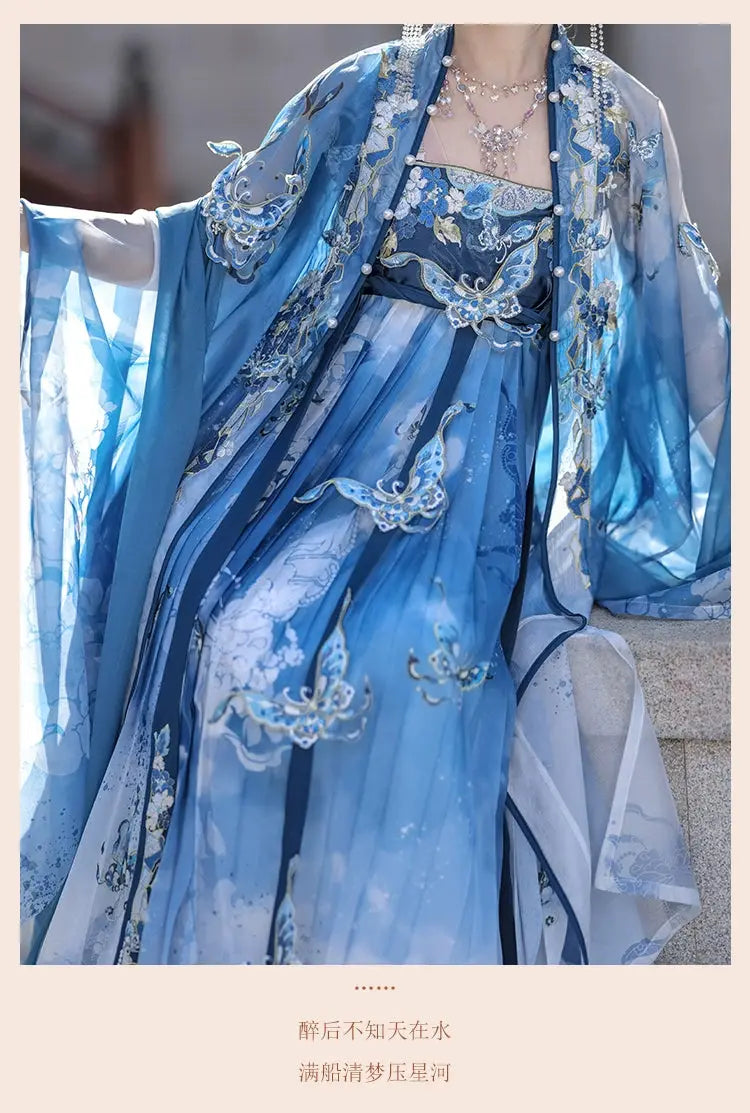 This blue hanfu for women features elegant hanfu sleeves, intricate hanfu patterns, and layered designs. Perfect as a princess hanfu dress, fairy hanfu dress, or sexy hanfu, it’s inspired by Tang Dynasty hanfu and ideal for hanfu cosplay or hanfu dance styles. Shop plus size hanfu, hanfu skirts, and more at our trusted hanfu shop. Wondering where to buy hanfu? Explore hanfu for sale from top Chinese clothing brands and the best Chinese designer clothing websites at our Chinese clothing store online.