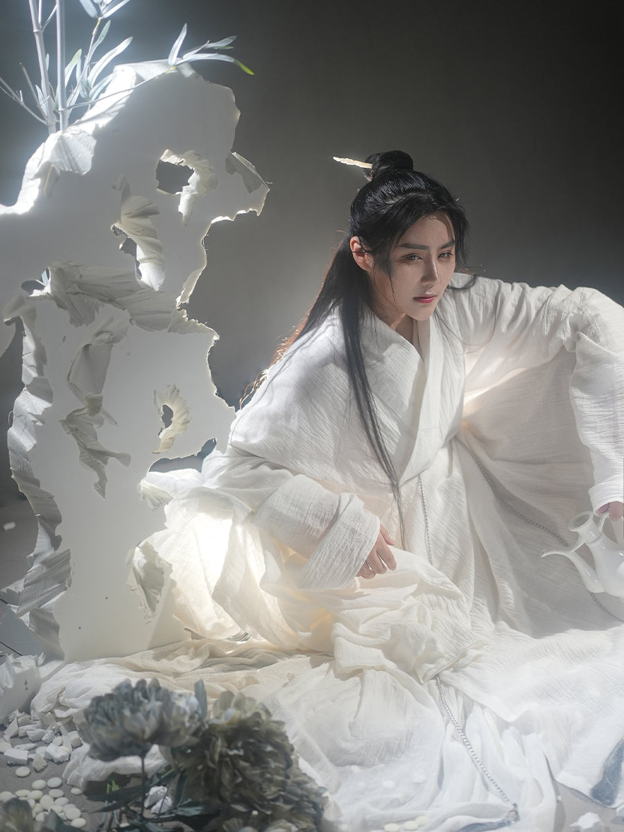 Taoist robe cotton and linen white spring and summer fairy energy Hanfu for men and women