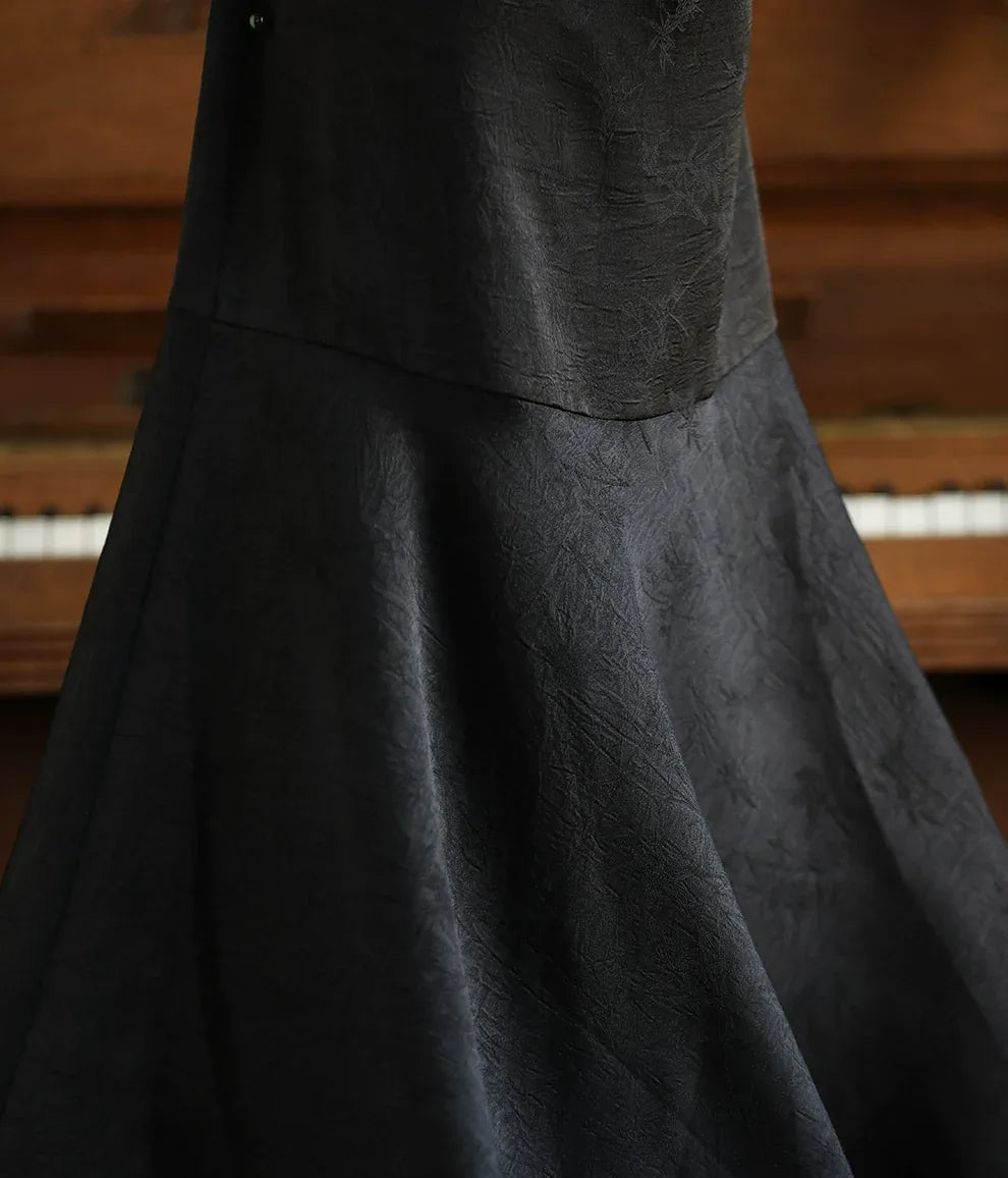 Black Qipao Dress – New Chinese Style Plus Size Vintage-Inspired Elegant Daily Cheongsam for Women - Yandan_Hanfu