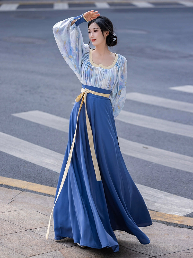 This blue modern hanfu features elegant hanfu sleeves, a stylish hanfu jacket, and timeless charm. Perfect for a princess hanfu dress, fairy hanfu dress, or casual hanfu, it suits every hanfu woman. Layer with a hanfu shirt or wear as a modern hanfu dress, inspired by Ming Dynasty hanfu. Ideal for hanfu cosplay or as a cozy winter hanfu, it’s available at our trusted hanfu shop. Wondering where to buy hanfu? Start here for authentic styles.