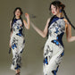 Velvet butterfly printing elastic cheongsam