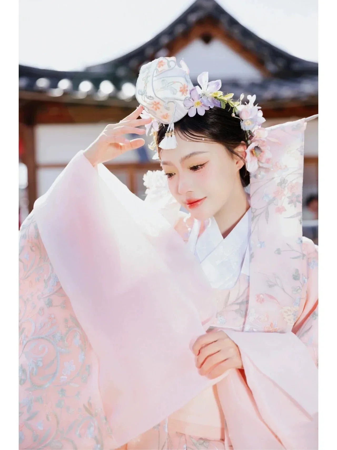 pink princess dress for women Pink Princess Hanbok Wedding Dress – Luxury Outfit for Photoshoots, D Full Set + headgear (free skirt support) / one size fits all