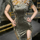 Spring Dragon Festival, Chinese national style disc buckle slim fish tail long slit cheongsam dress