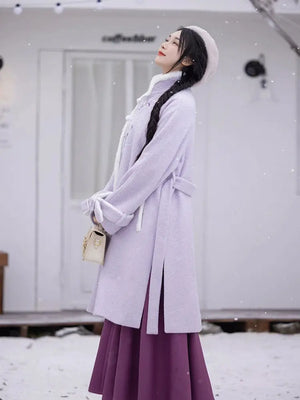 Side view of purple Hanfu coat with embroidery