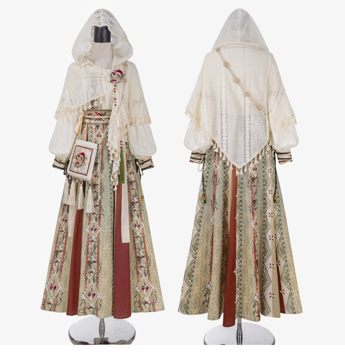 Front and back mannequin views of the four-piece outfit