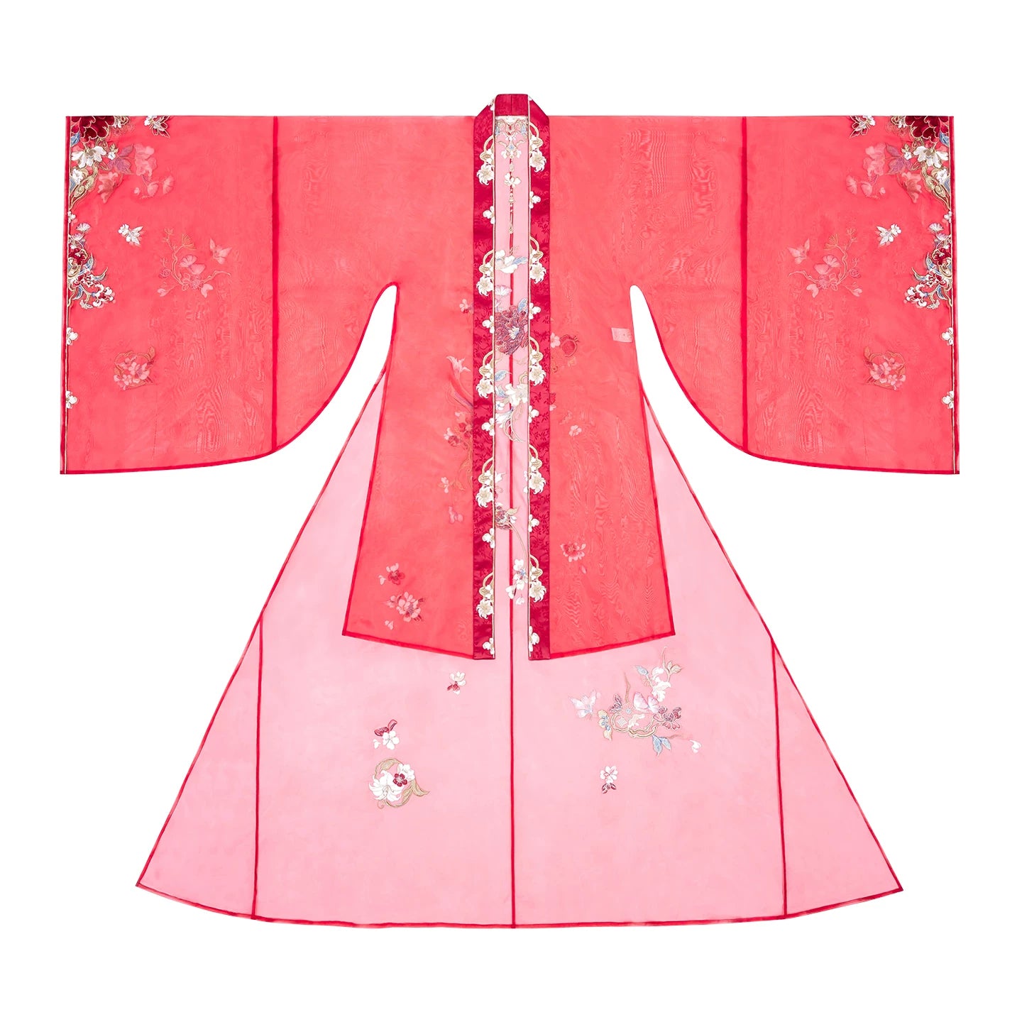 Tang wedding Hanfu detail image showing embroidered fabric and layered construction