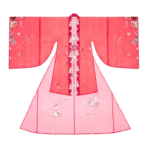 Tang wedding Hanfu detail image showing embroidered fabric and layered construction