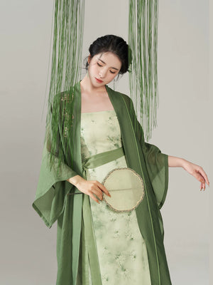 Pear Blossom Song Style Hanfu Jacket and Dress Set - front styling view