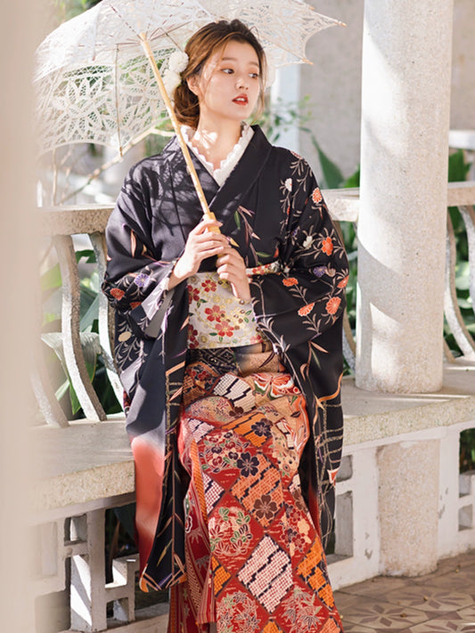 Japanese Kimono Retro Gorgeous Small Sleeve Improved Kimono Black Butterfly