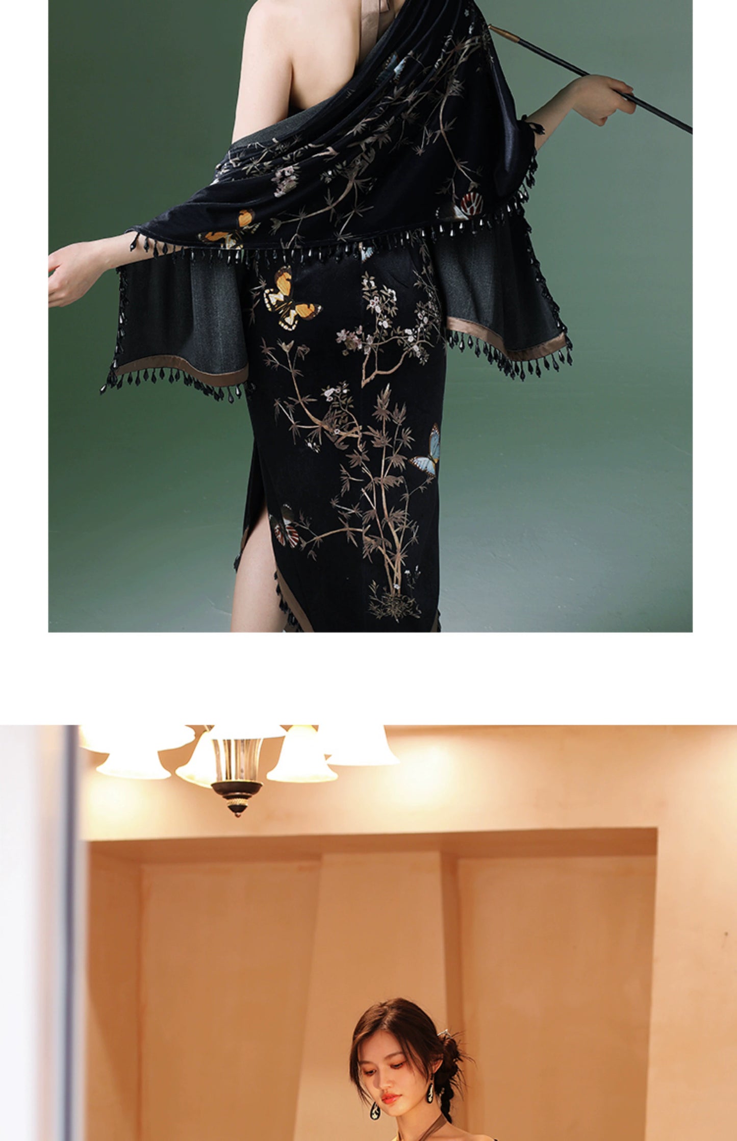 Incense two-piece set | Chinese summer thin velvet neck coat summer Cheongsam Dress