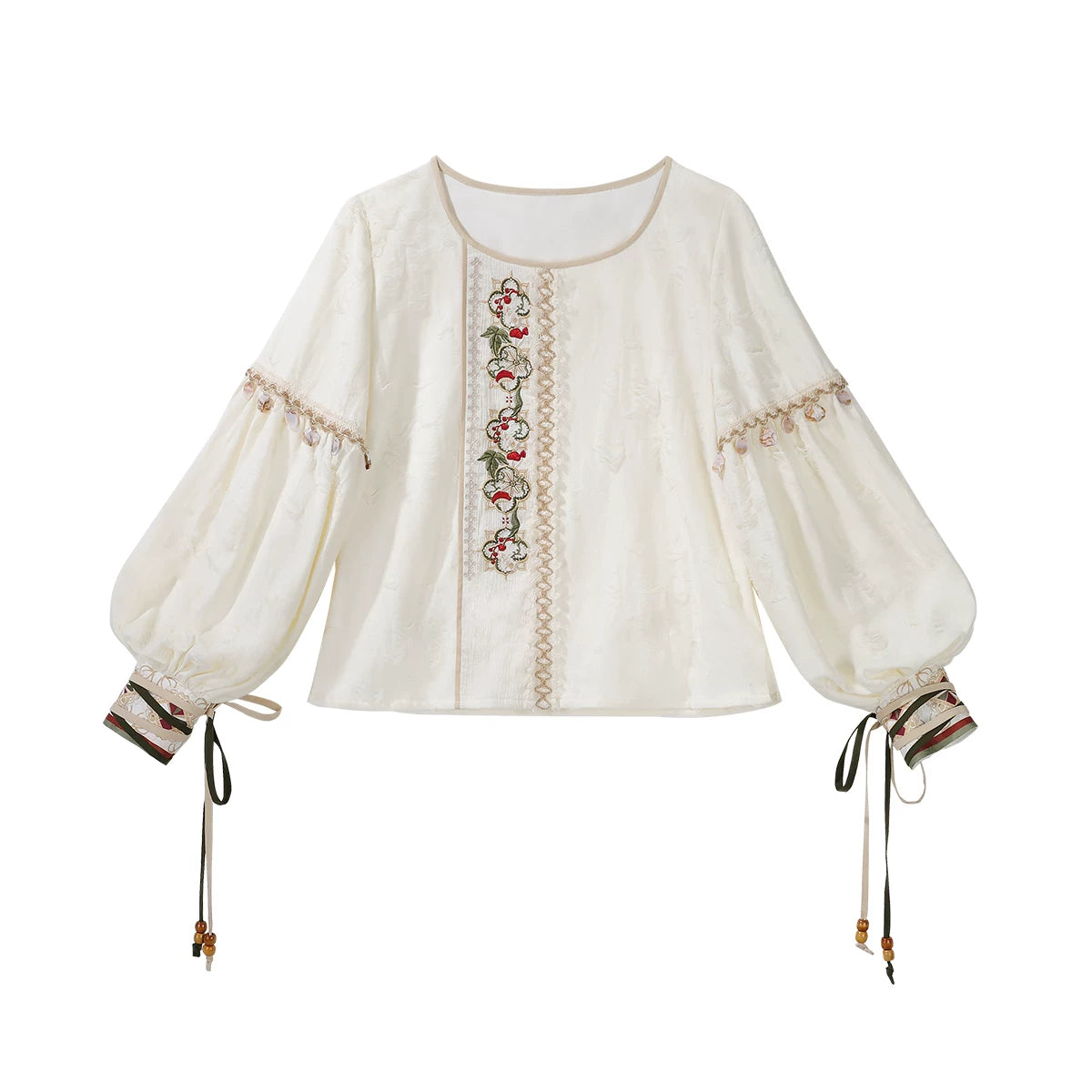 Ivory round-neck blouse displayed separately