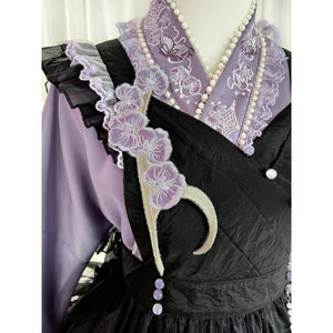 Chinese-Inspired Purple Lolita Dress – Elegant Daily Wear with Apron, Vintage Maid Style & Cottagecore Touch - Yandan_Hanfu