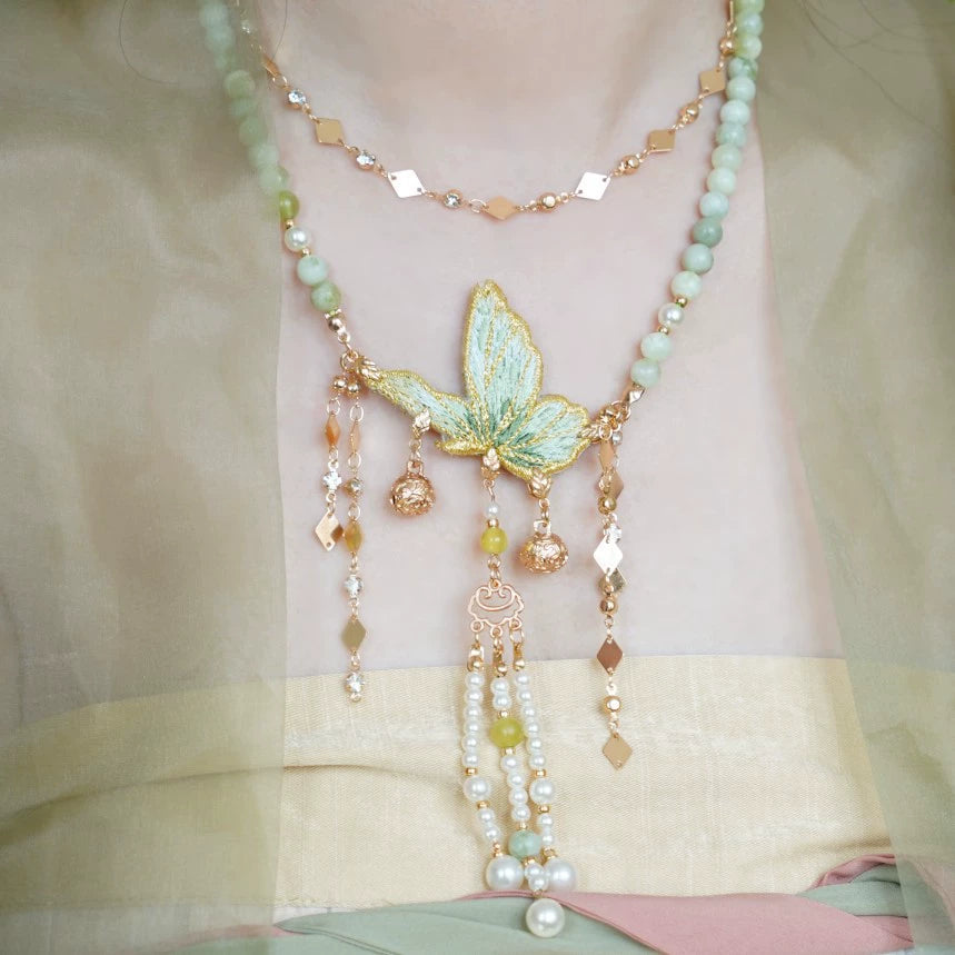 Hanfu butterfly versatile ancient cheongsam necklace Tang and Song accessories.