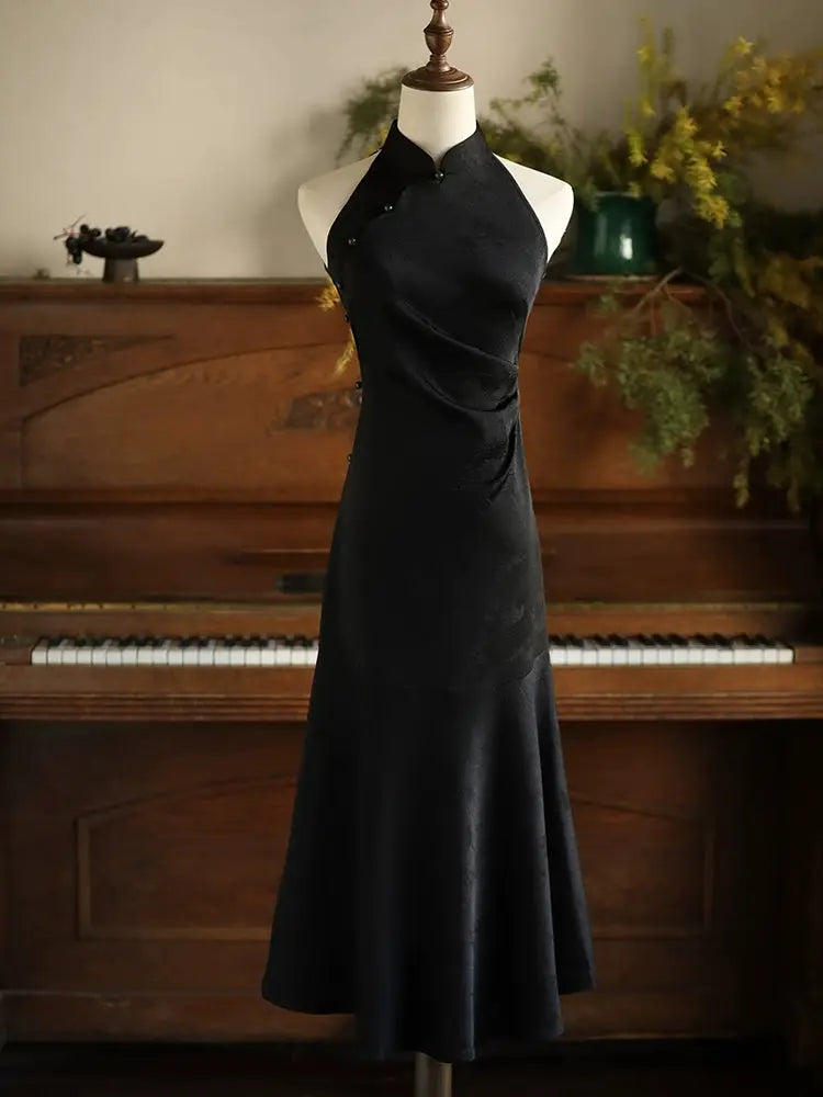 Black Qipao Dress – New Chinese Style Plus Size Vintage-Inspired Elegant Daily Cheongsam for Women
