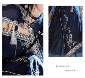 Discover a blue modern hanfu with elegant hanfu sleeves, a stylish hanfu jacket, and timeless charm. Perfect for princess hanfu dress, fairy hanfu dress, or casual hanfu, it suits every hanfu woman. Pair with a hanfu shirt or wear it as a modern hanfu dress. Inspired by Ming Dynasty hanfu, it’s ideal for hanfu cosplay or as a cozy winter hanfu. Visit our hanfu shop for the best modernised hanfu and authentic blue hanfu.