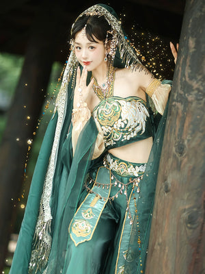 Discover green hanfu for women with elegant hanfu sleeves, intricate hanfu patterns, and layered designs. Perfect for princess hanfu dress, fairy hanfu dress, sexy hanfu, or hanfu cosplay. Pair with a hanfu skirt, hanfu coat, or dark green hanfu jacket. For men, shop modern hanfu male robes inspired by Tang Dynasty hanfu. Visit our hanfu shop for the best hanfu for sale.