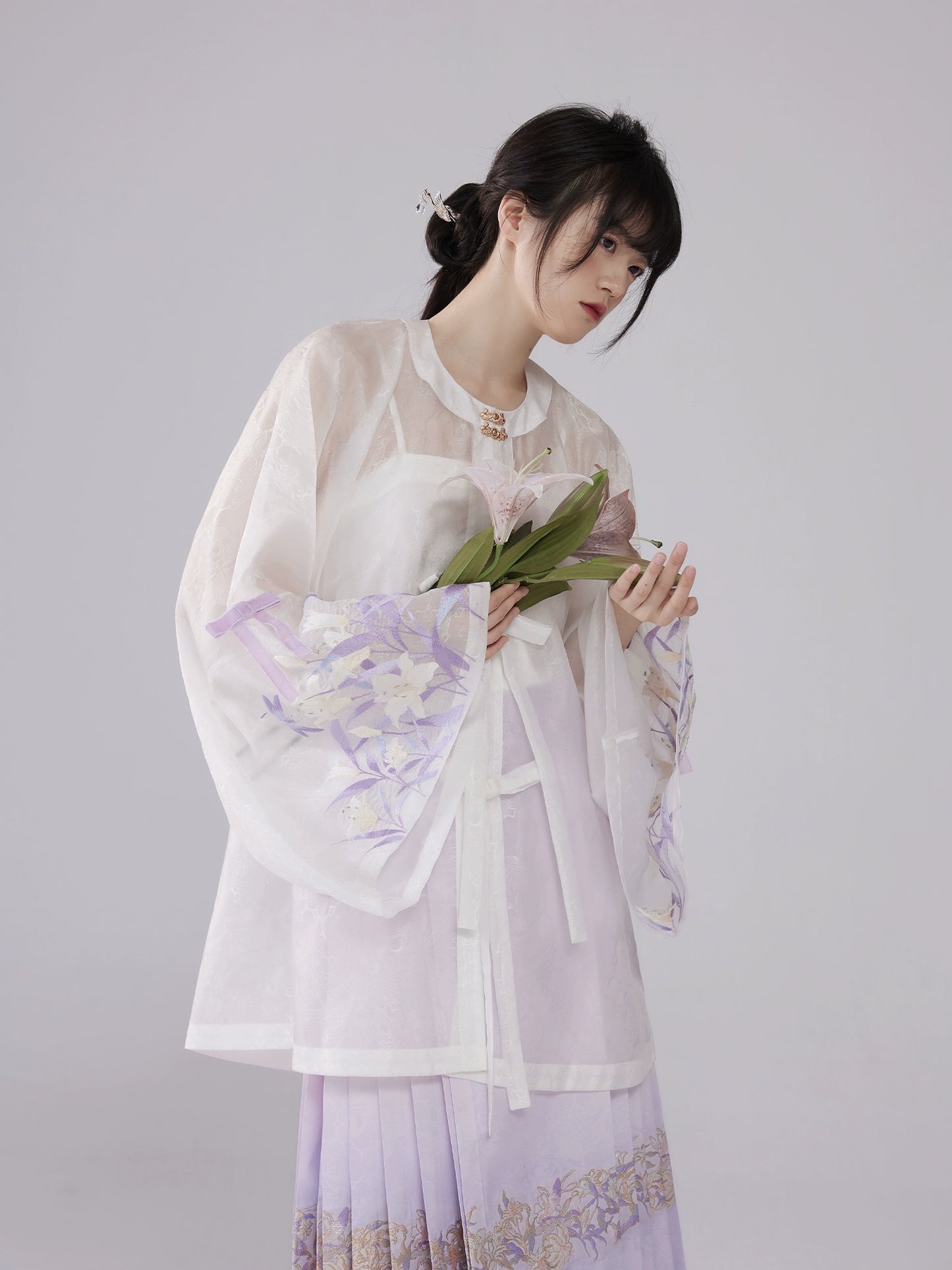 [Mountain Mist Lily] Imitation Makeup Flower Horse Dress Crew Neck Ming Hanfu Suit Women