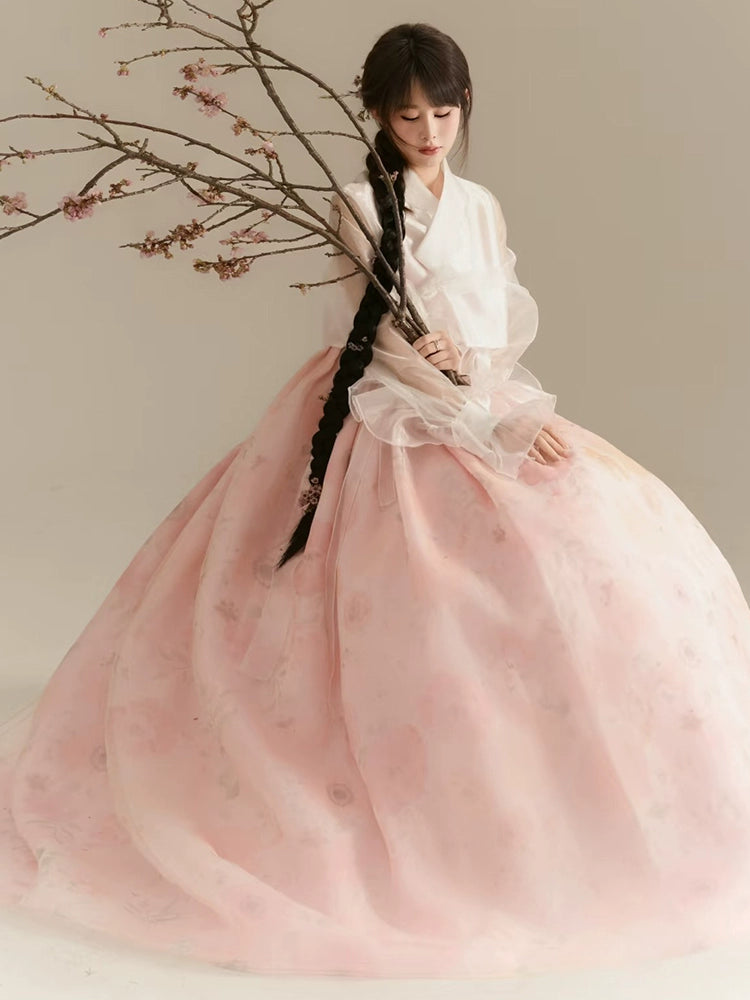 Dreamy Pink Hanbok – Modern Korean Court Style Dress for Solo Dance & Viral Photoshoots
