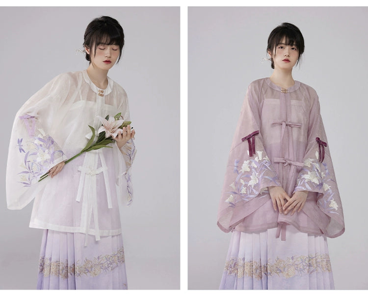 [Mountain Mist Lily] Imitation Makeup Flower Horse Dress Crew Neck Ming Hanfu Suit Women