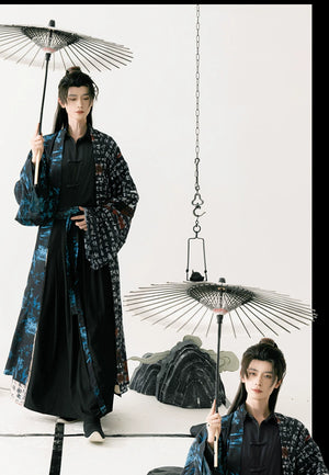 Experience the elegance of the Song Dynasty with our Calligraphy Hanfu Men's Cloak Large Sleeve Shirt Black Suit. Inspired by Chinese calligraphy and cultural aesthetics, each piece embodies timeless sophistication. Elevate your wardrobe with our fusion of classic and contemporary Hanfu styles.