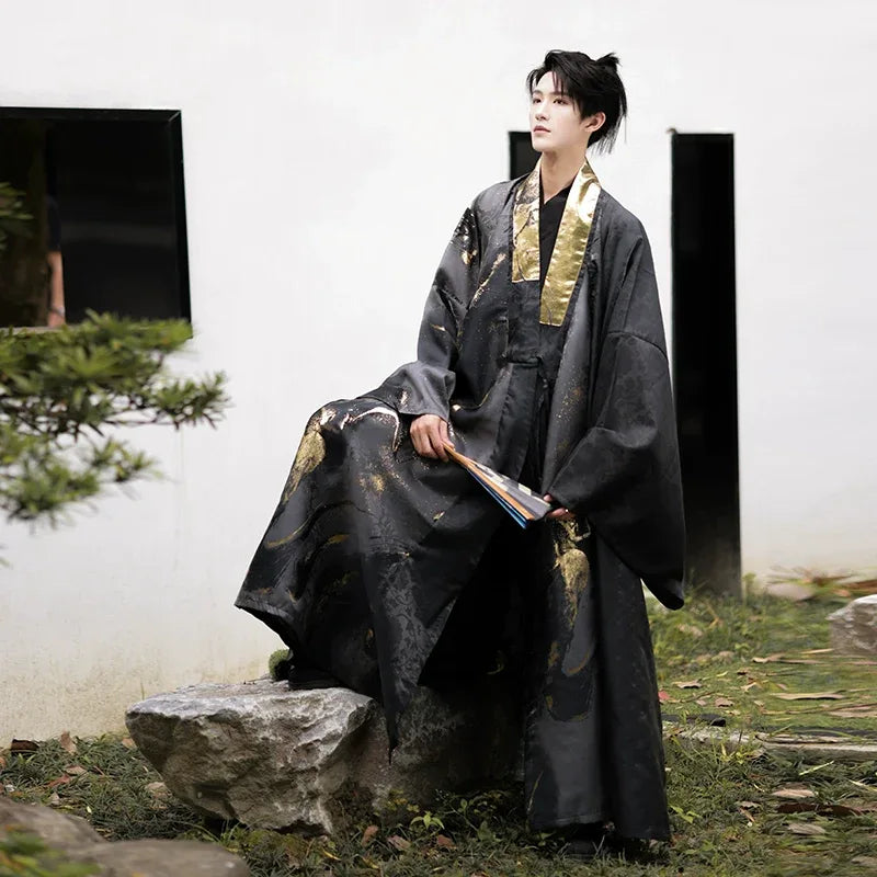 Made in the Ming Dynasty Gold and black textured Hanfu men's