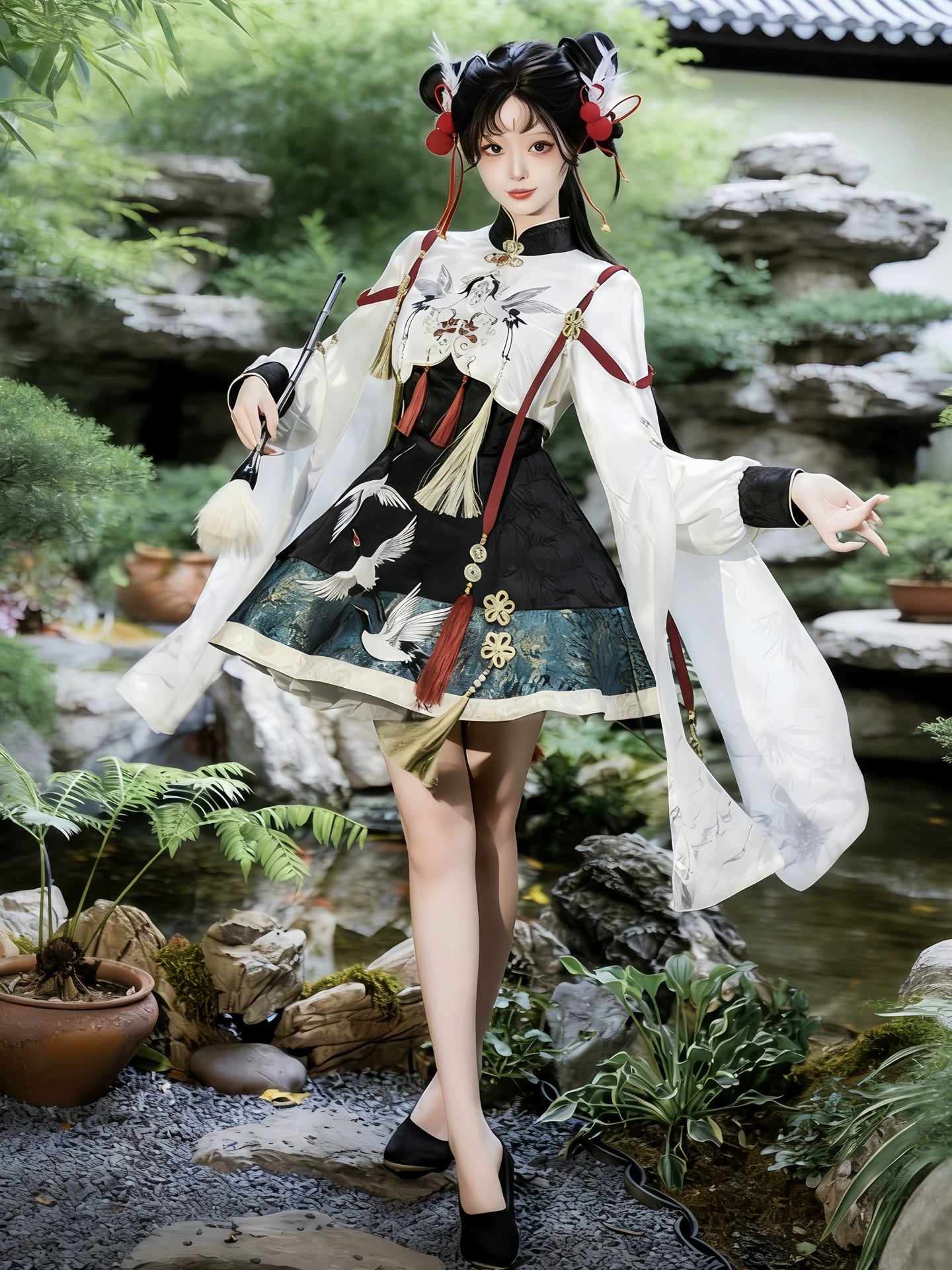 Crane Embroidered Lolita Dress Set