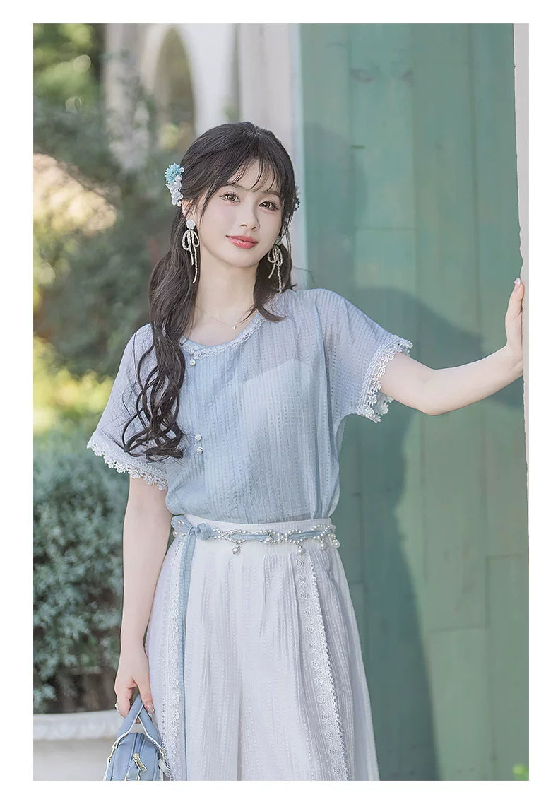 Sea Salt Bubble modern Hanfu Tencel top and Song pants product photo 13