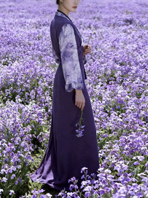 Xizang-inspired purple floral meadow dress full length photo