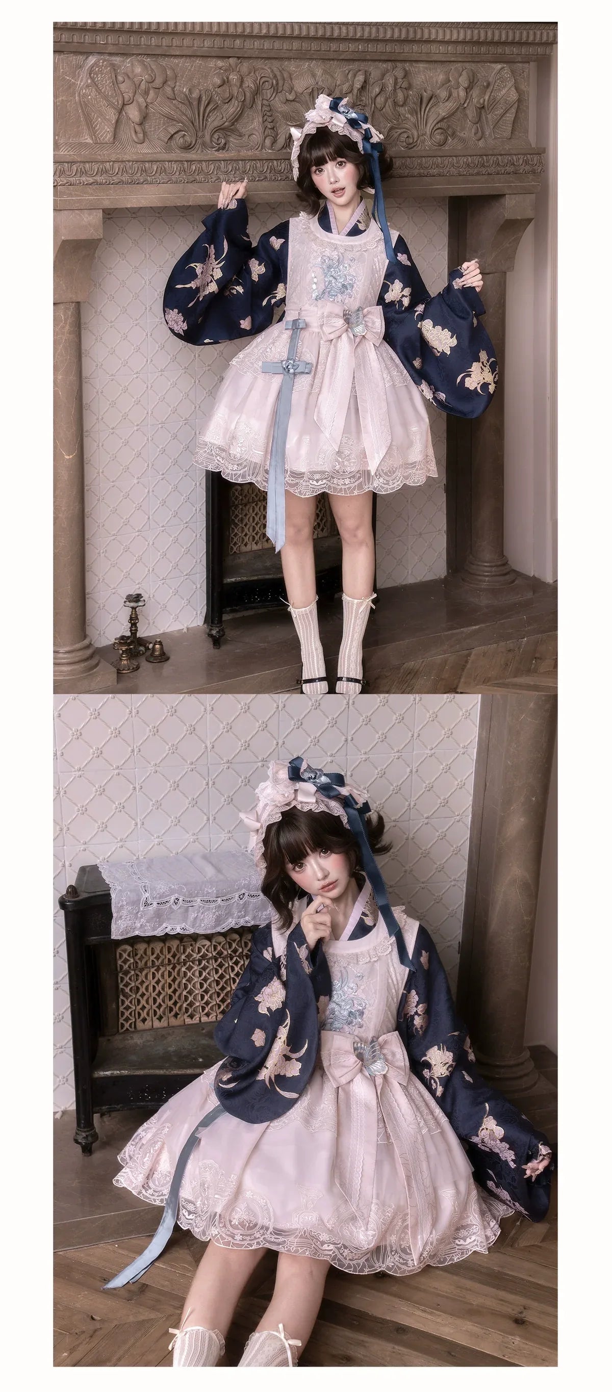 East-Meets-West Pink Two-Piece Set | Romance Embroidered Hanfu Blouse & Over Skirt - Yandan_Hanfu