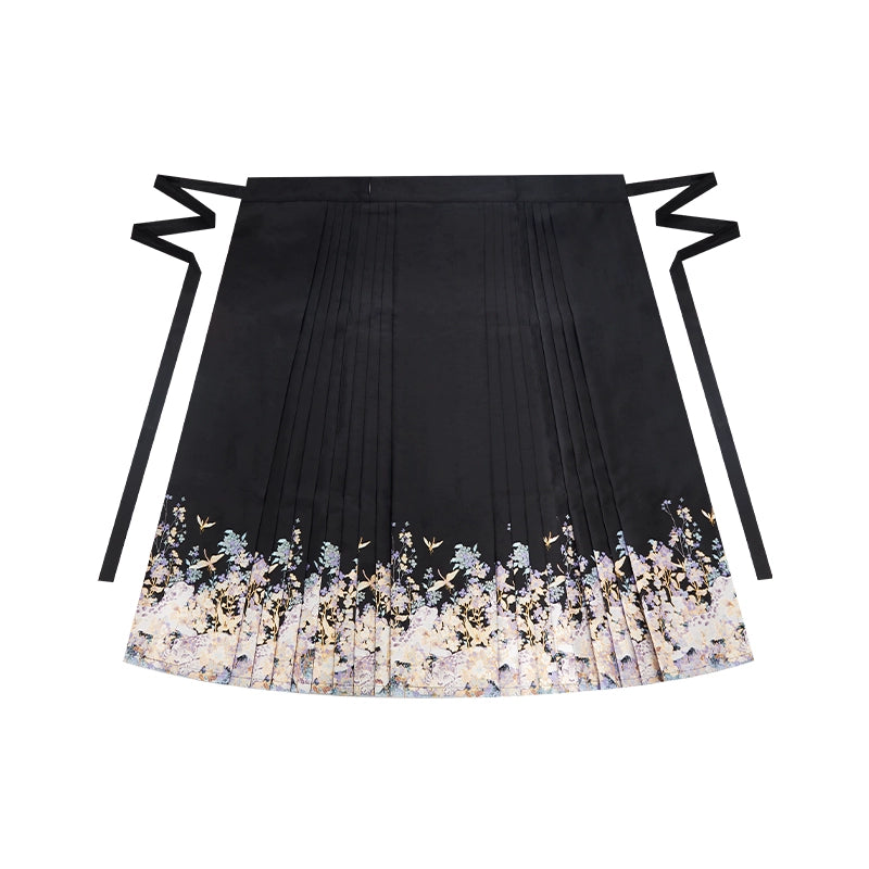 [Flower Mist] Pipa Sleeve Crossneck Shirt Ming Hanfu Women's Black Skirt Horse Skirt Set