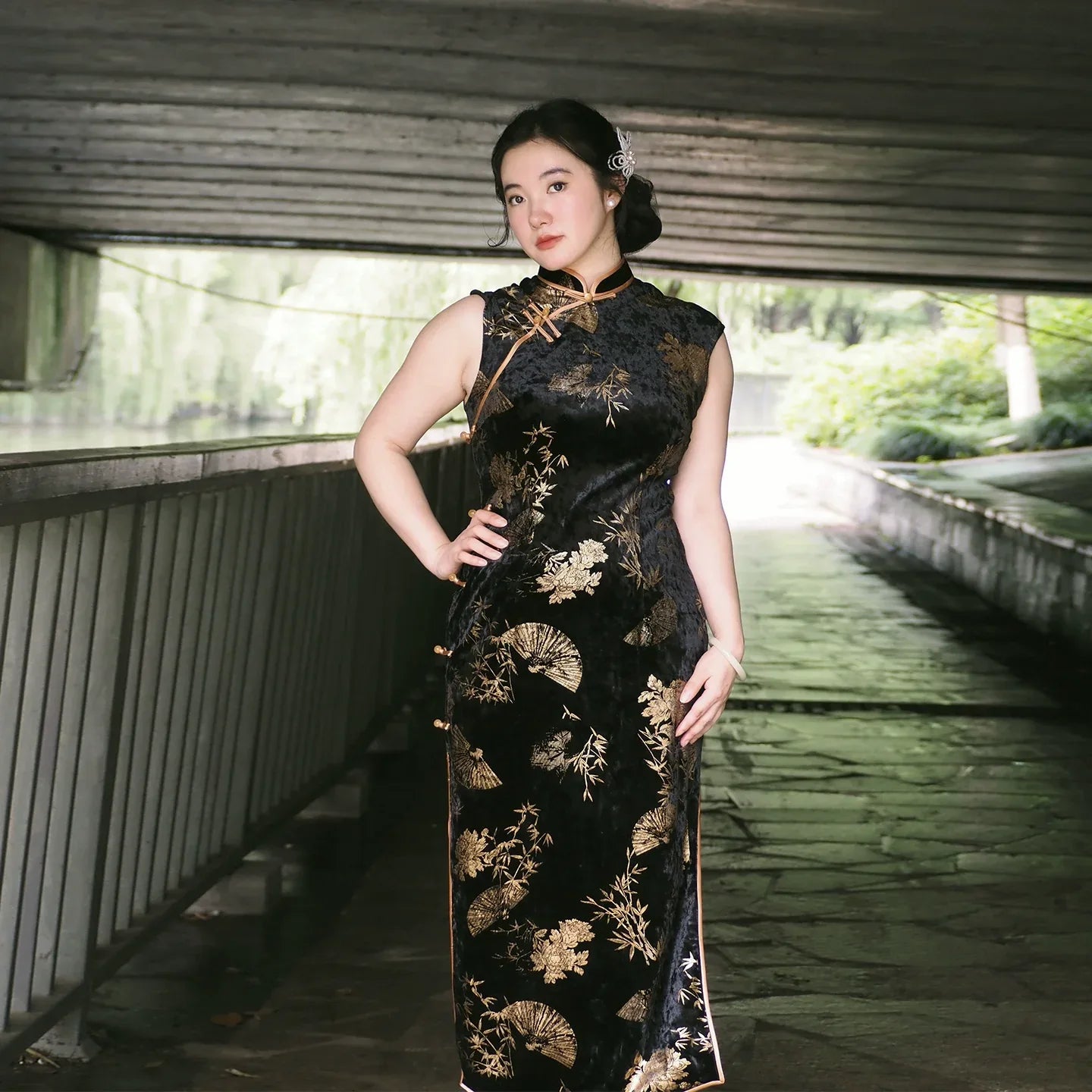 Plus Size Sleeveless Qipao New Chinese Style Vintage-Inspired Gold Bamboo Shadow Golden Rhyme / XXL Plus Size Sleeveless Qipao New Chinese Style Vintage-Inspired Gold Bamboo Shadow Golden Rhyme / XXL