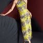 Jacquard gold yellow dyed bamboo sleeveless medium and long cheongsam