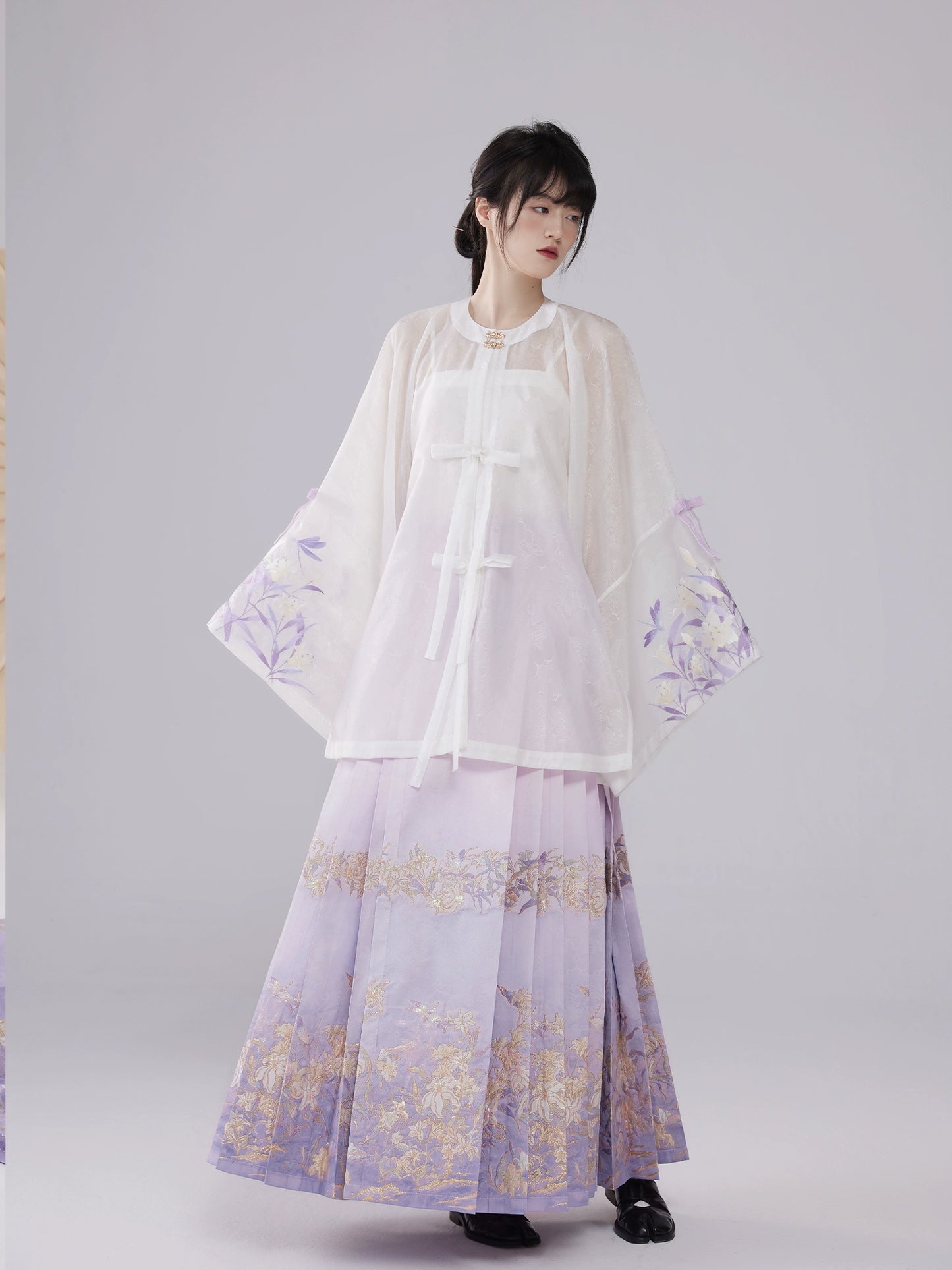 [Mountain Mist Lily] Imitation Makeup Flower Horse Dress Crew Neck Ming Hanfu Suit Women