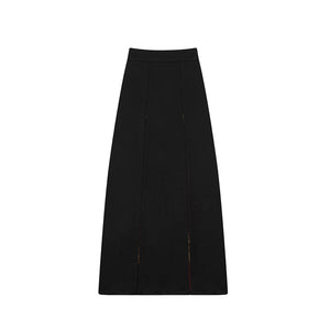 Black three-pleat skirt displayed alone