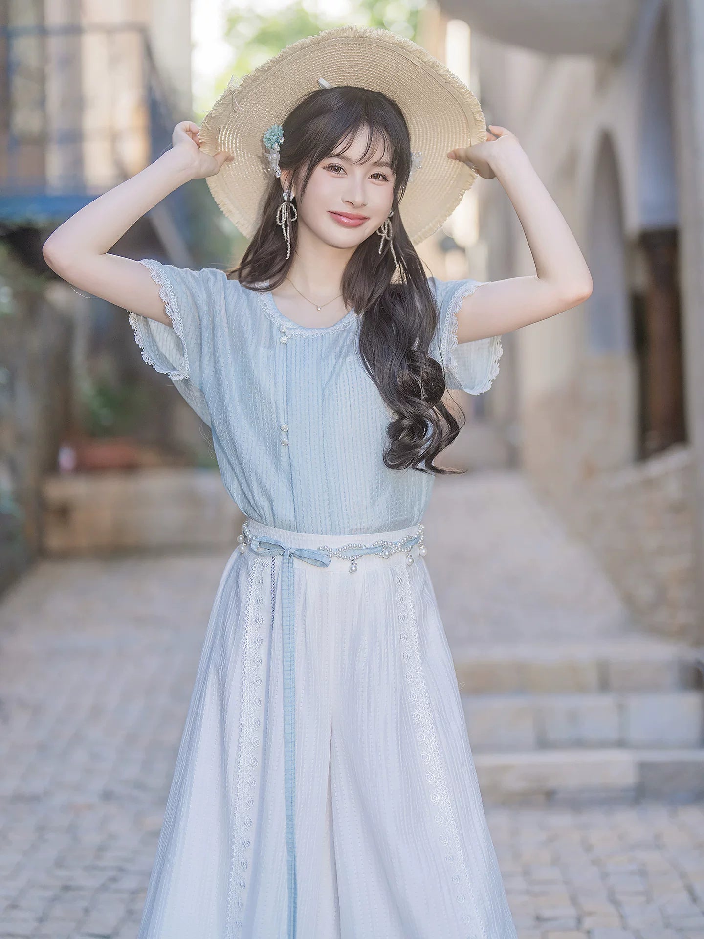 Sea Salt Bubble modern Hanfu Tencel top and Song pants product photo 3
