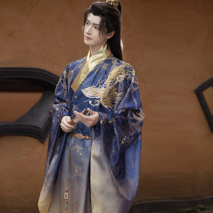 [Dragon Roar] Hanfu Printing Smudge Embroidery Ming Blue Daoist Robe