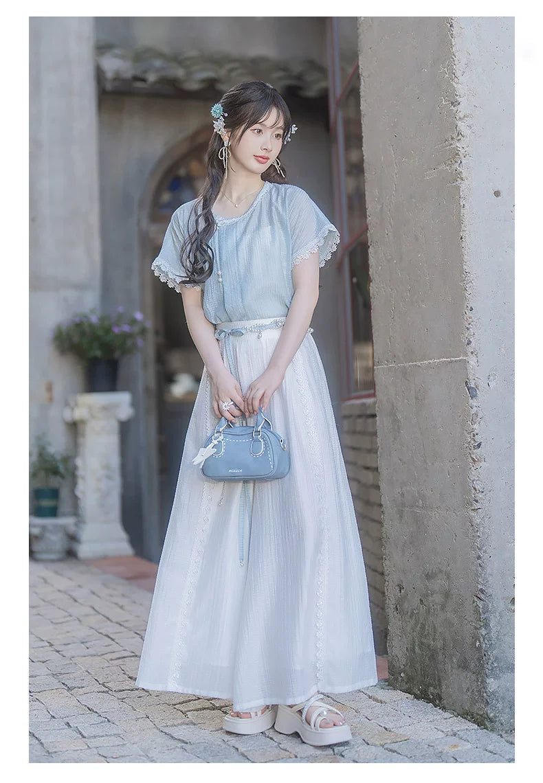 Sea Salt Bubble modern Hanfu Tencel top and Song pants product photo 9