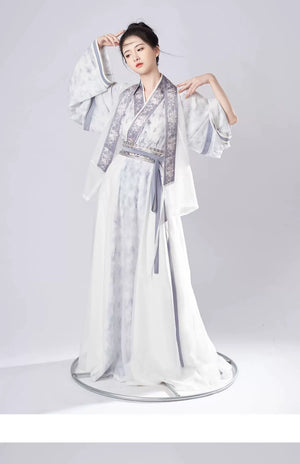 Ink Blue Jin Dynasty Hanfu Separates and 3-Piece Set - garment silhouette view