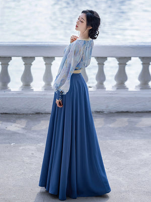 This blue modern hanfu features elegant hanfu sleeves, a stylish hanfu jacket, and timeless charm. Perfect for a princess hanfu dress, fairy hanfu dress, or casual hanfu, it suits every hanfu woman. Layer with a hanfu shirt or wear as a modern hanfu dress, inspired by Ming Dynasty hanfu. Ideal for hanfu cosplay or as a cozy winter hanfu, it’s available at our trusted hanfu shop. Wondering where to buy hanfu? Start here for authentic styles.