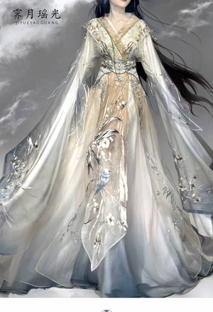 Enjoy the ethereal beauty of ancient China by wearing our Wei and Jin embroidered Fairy White Hanfu. Impeccably crafted and decorated with intricate embroidery, this Hanfu embodies the elegance of traditional Chinese clothing. Whether you're attending a special occasion or just enjoying everyday elegance, our collection offers a variety of styles to suit your taste. Explore our fairy Hanfu, princess Hanfu and casual Hanfu series and experience the timeless charm of Hanfu fashion.