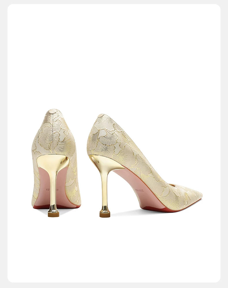 Bridal Wedding Heels | Champagne Gold Crystal Star Pointed Toe Stiletto Pumps