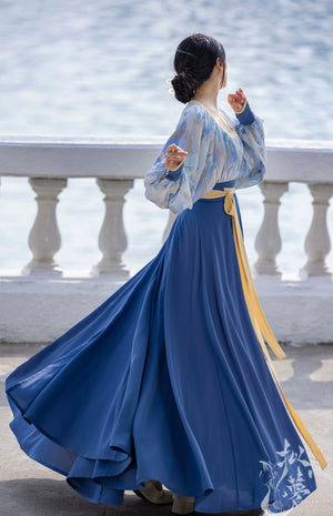 This blue modern hanfu features elegant hanfu sleeves, a stylish hanfu jacket, and timeless charm. Perfect for a princess hanfu dress, fairy hanfu dress, or casual hanfu, it suits every hanfu woman. Layer with a hanfu shirt or wear as a modern hanfu dress, inspired by Ming Dynasty hanfu. Ideal for hanfu cosplay or as a cozy winter hanfu, it’s available at our trusted hanfu shop. Wondering where to buy hanfu? Start here for authentic styles.